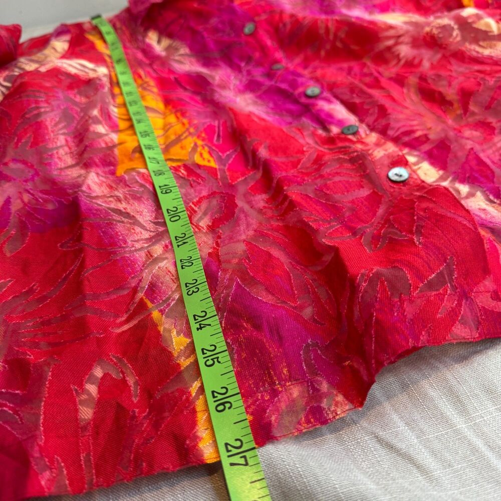 Choices Woman Blouse Women's 2X Red Pink Orange Sheer Resort Button Shirt - Picture 7 of 8